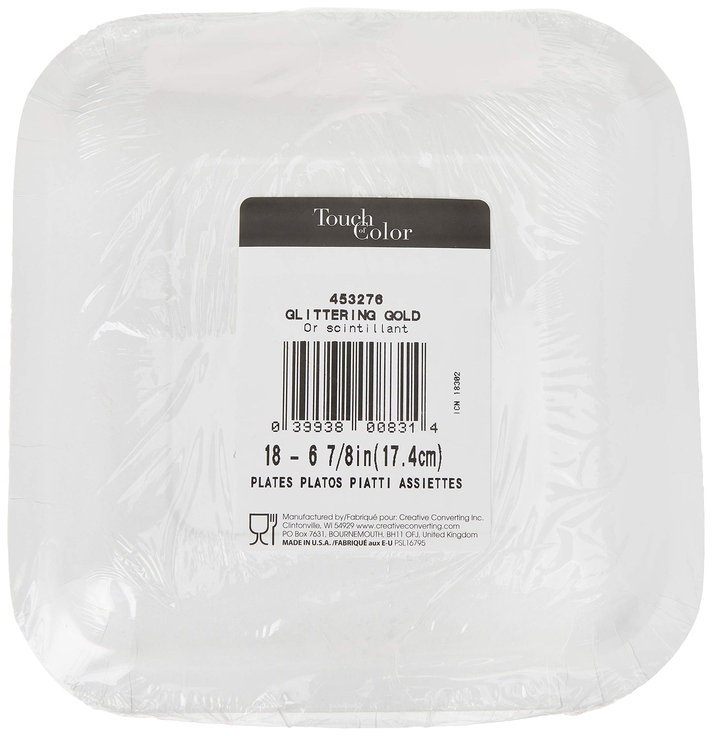 Creative Converting Touch of Color 18 Count Square Paper Lunch Plates, Glittering Gold