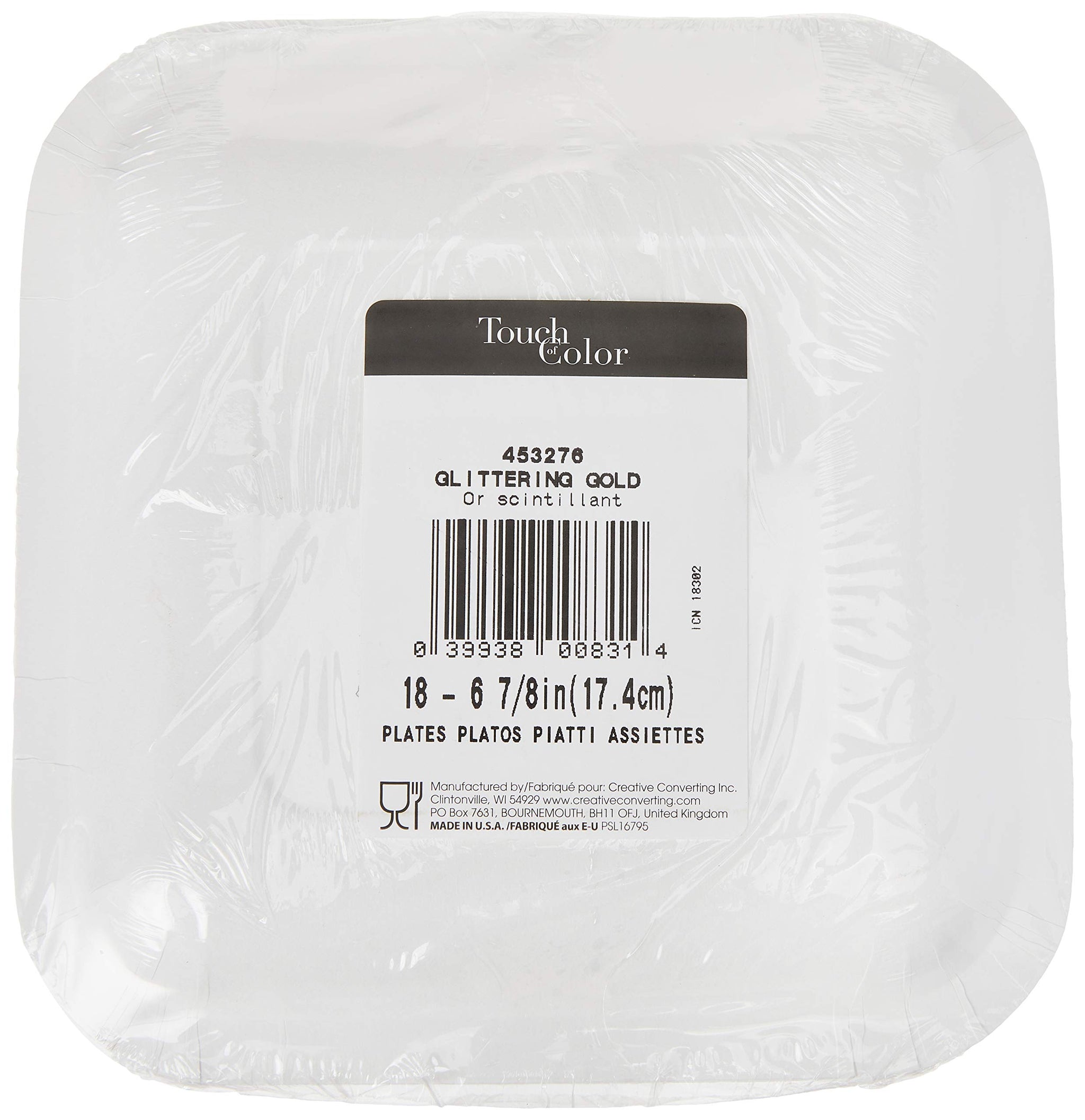 Creative Converting Touch of Color 18 Count Square Paper Lunch Plates, Glittering Gold