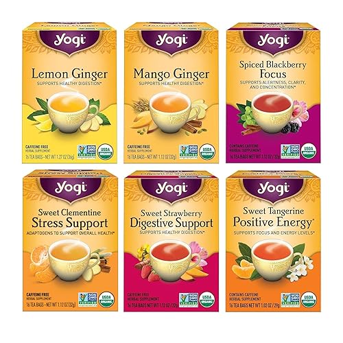 Yogi Tea - Fruity Tea Variety Sampler, 16 Tea Bags per pack (6 Packs) - Black, Green & Herbal Assorted Flavors: Sweet Clementine, Blackberry