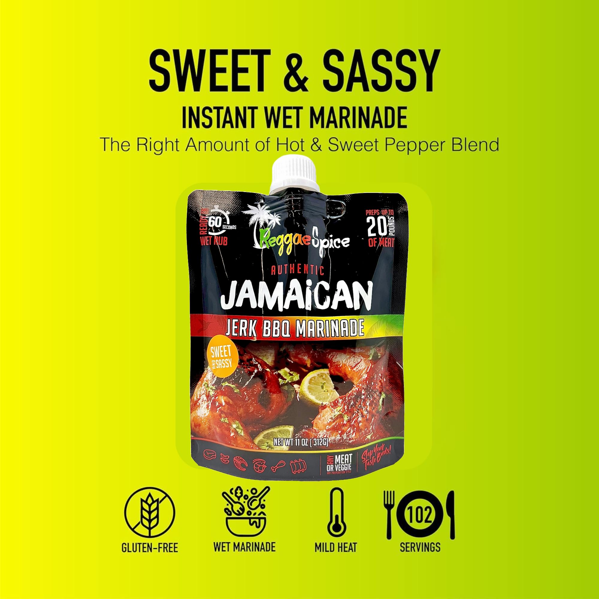 Reggae Spice Jamaican Jerk BBQ Marinade | 60-Second Authentic Wet Rub Seasoning Sauce for Cooking Meats | Gluten Free, Vegan, and Keto Friendly | 11