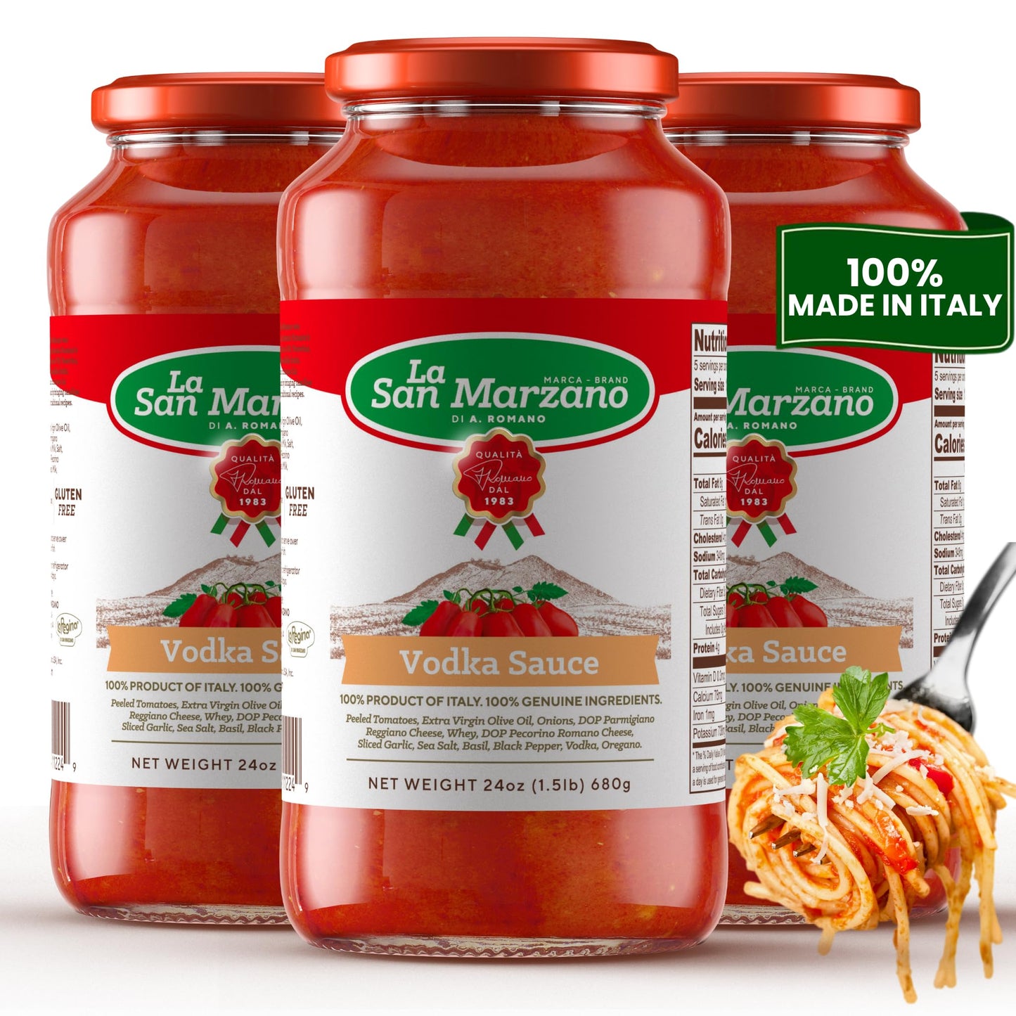 La San Marzano Vodka Sauce, 24 oz, Pasta Sauce Made in Italy, All Purpose Tomato Premium Quality, All Natural, Non GMO, Gluten Free