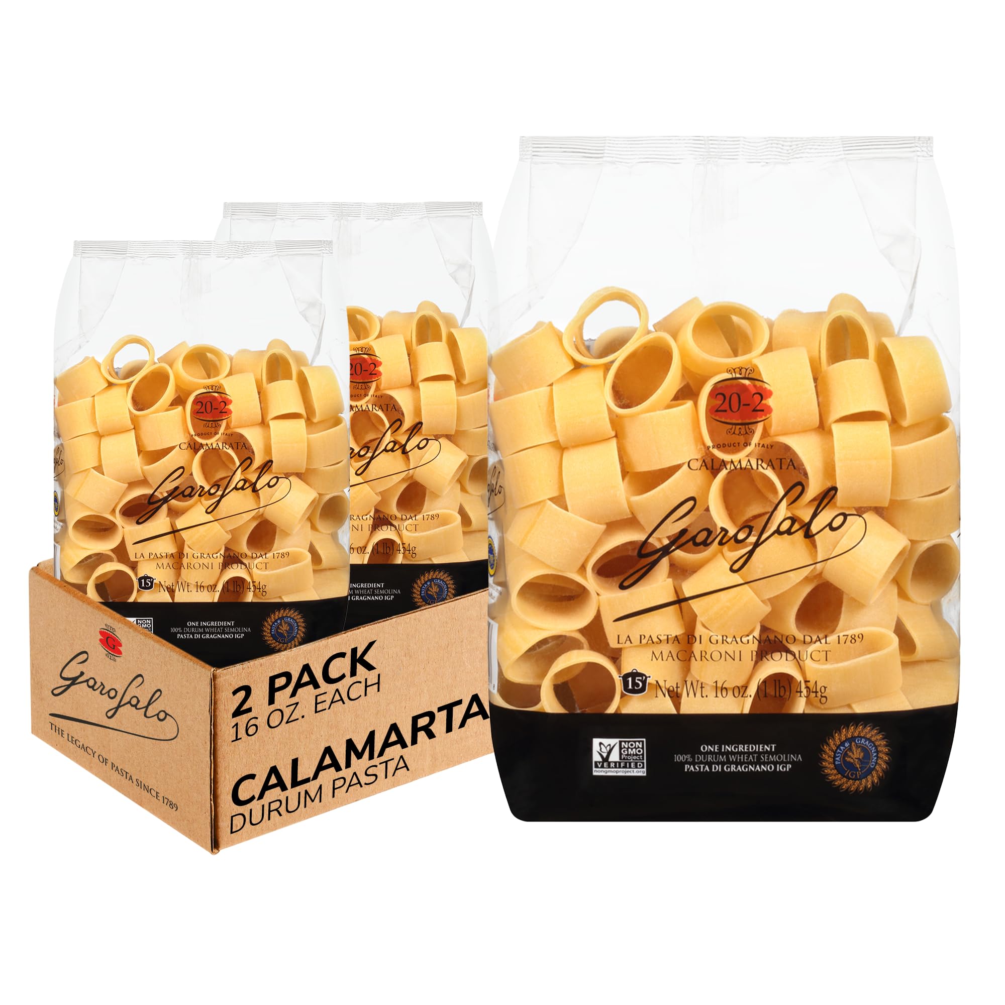 Garofalo - Premium Durum Wheat Semolina Calamarata Pasta, Italian Made, Bronze-Drawn, Al-Dente, One-Ingredient Pasta (2 pack)
