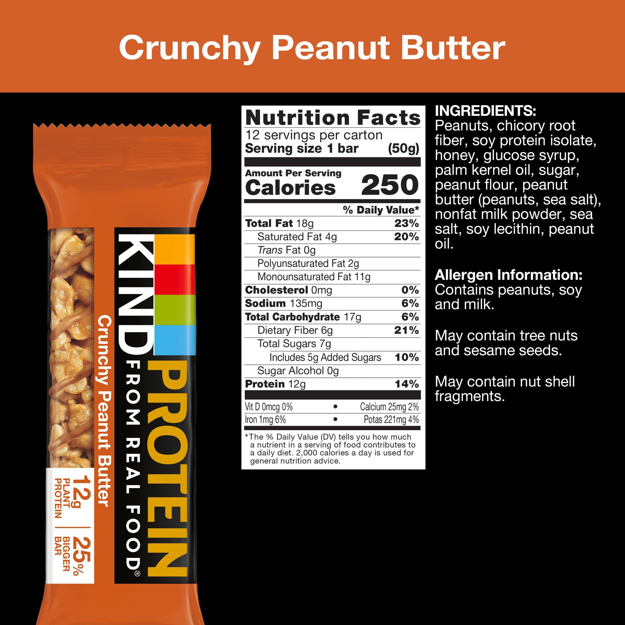 KIND Protein Bars, Crunchy Peanut Butter, Gluten Free, Healthy Snacks, 12g Protein, 12 Count