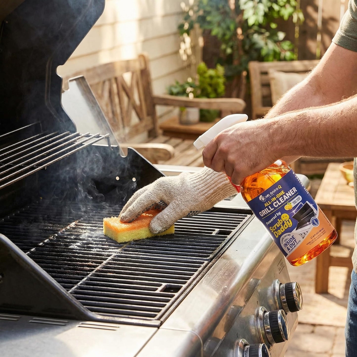 Grill Cleaner for Outdoor Grill - Bbq Cleaner Spray and Griddle Cleaner Kit with Grill Cleaning Tools and Citrus Cleaner 4 Pack