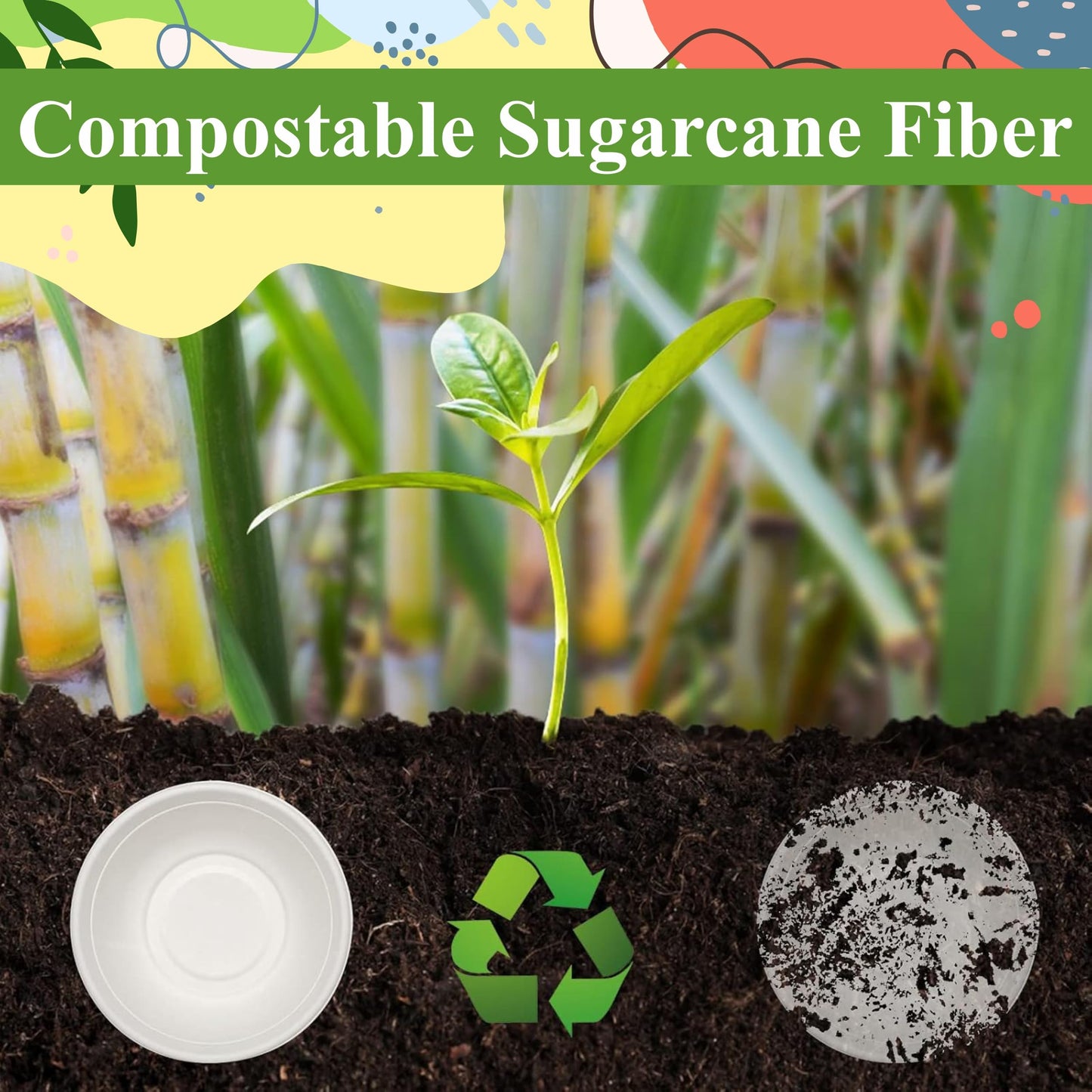 12oz Paper Sugarcane Disposable Bowls for Salads, Dessert and Cereals- Eco Friendly/Natural- Pack of 50ct