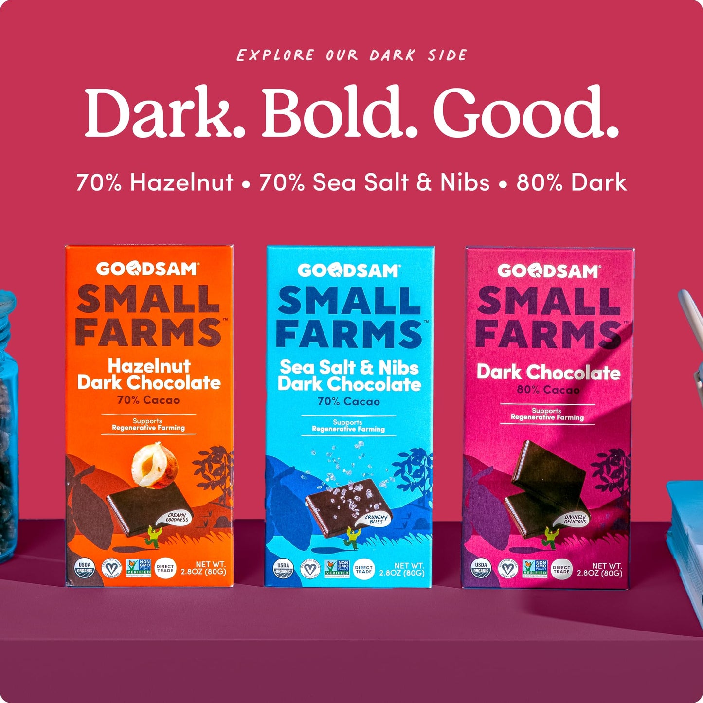 GoodSAM Organic 80% Dark Chocolate Bars (Pack of 3) - Non GMO, Vegan, Regenerative Farming, Direct Trade