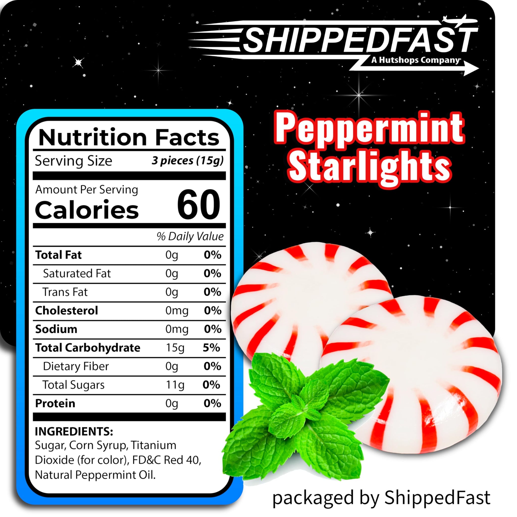 ShippedFast Peppermint Starlights Candy Mints, Real Peppermint Oil Infused Hard Candies, 1 Pound Bag