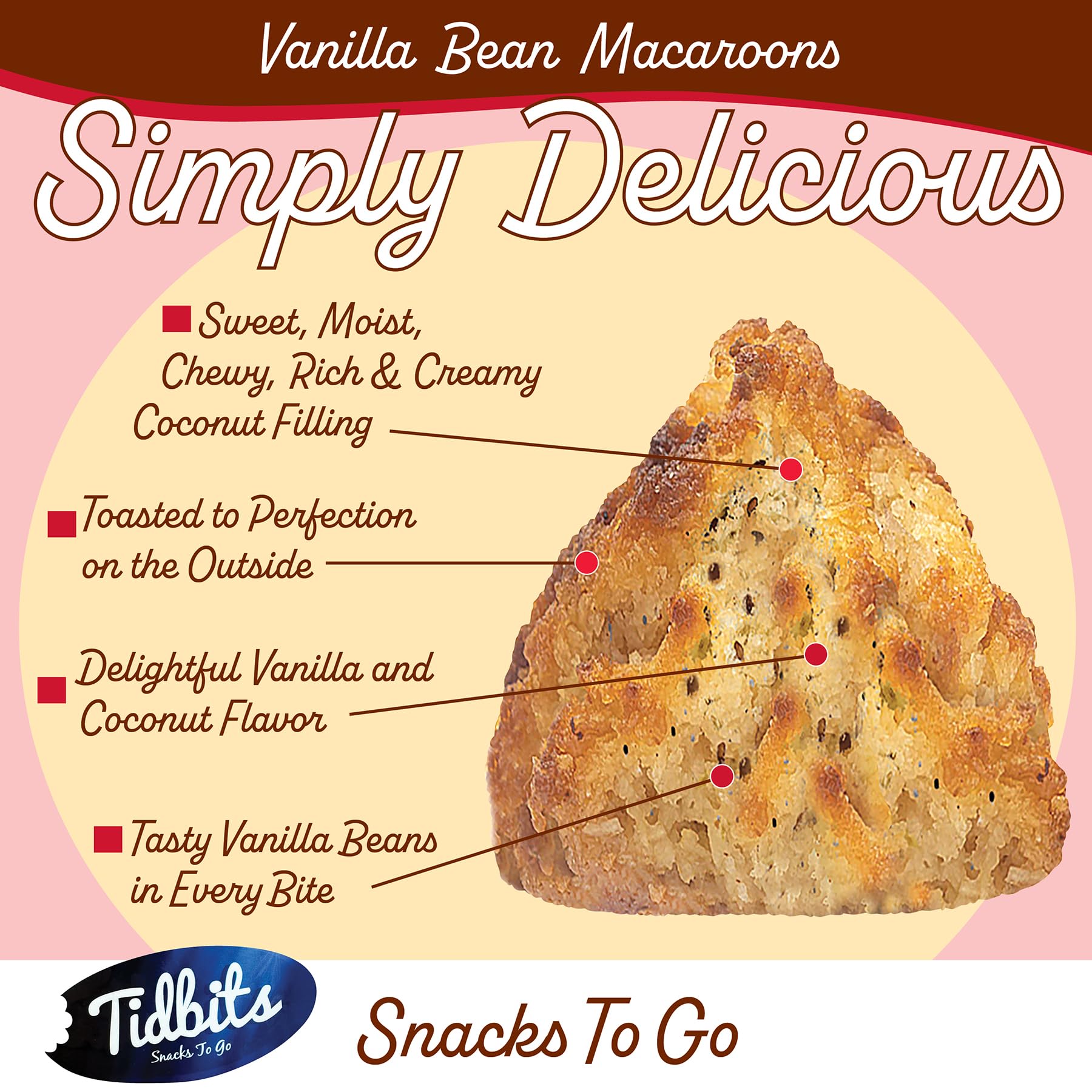 Tidbits Snacks To Go Vanilla Bean Macaroons - 5.25 oz. Family Size, Gourmet Gluten-Free Snack Treats, Delicious Vegan Dairy-Free Cookies