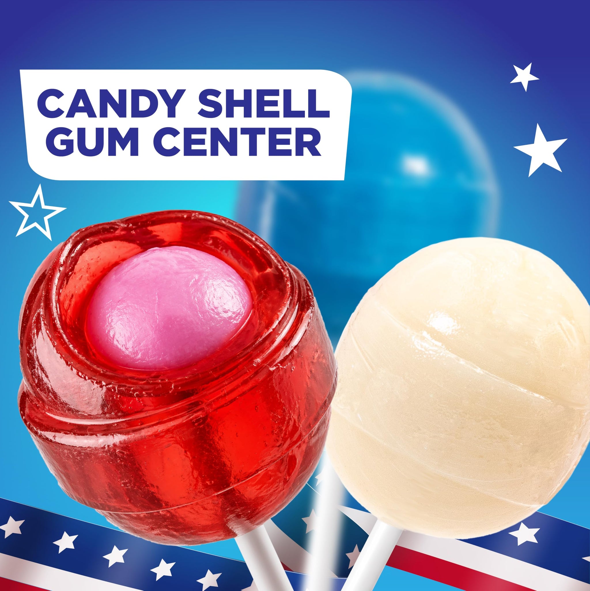Patriotic Candy - 6 Pound Bulk Pack - 105 Count - 4th of July Lollipops - Red White and Blue Candy - Cherry, Vanilla, Blue Raspberry - Gum Filled Pops