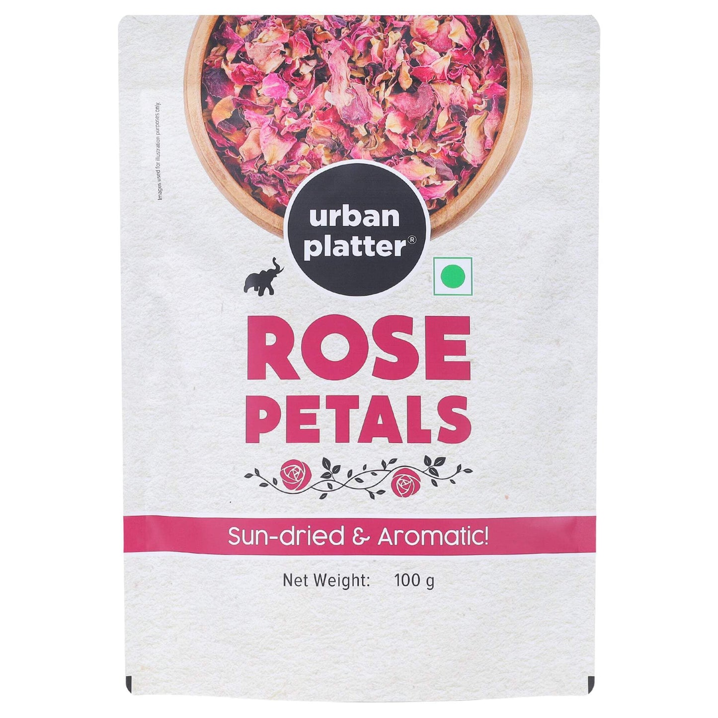Urban Platter Dried Rose Petals | 3.53 Oz/100g | Edible Gulab Patti | Natural & Pure Aromatic Flower Petals | Used in Herbal Tea, Baking, Desserts