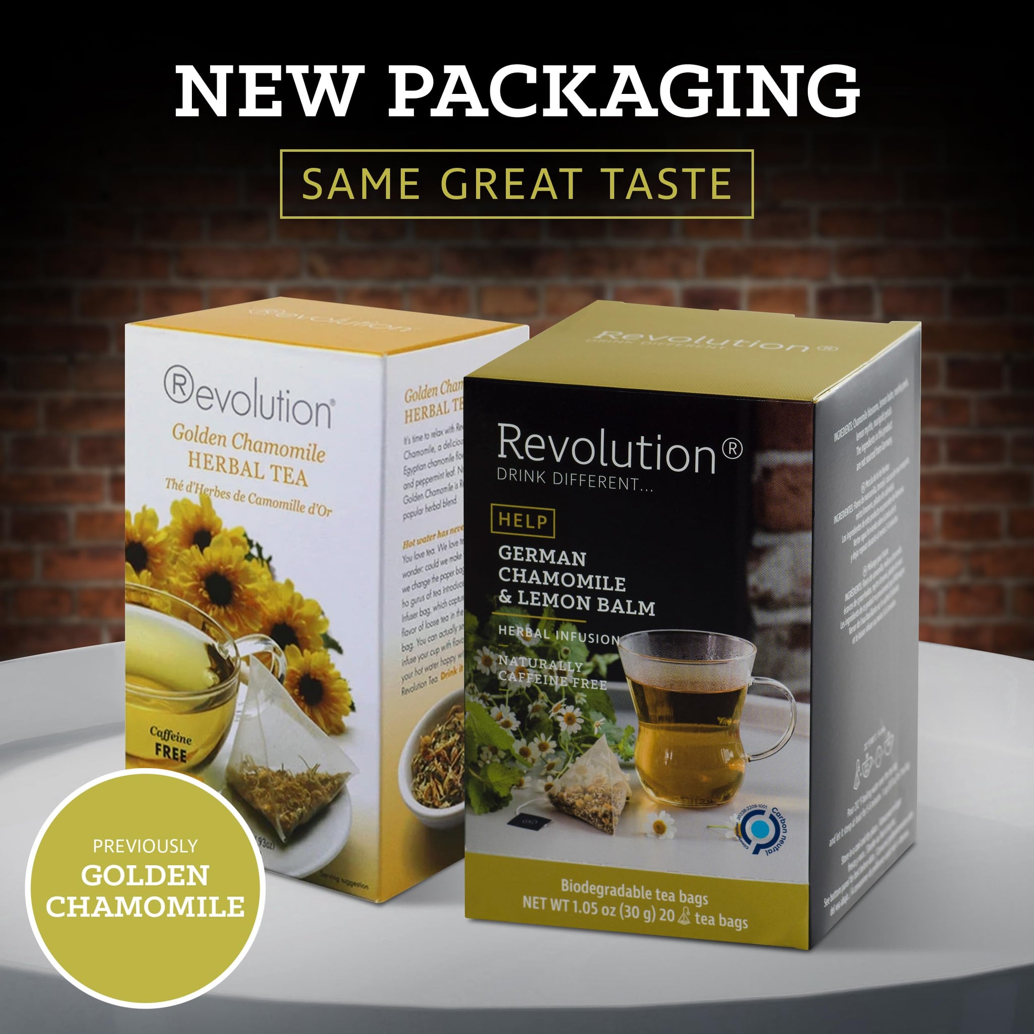 REVOLUTION TEA® German Organic Golden Chamomile Tea Bags Herbal Tea Bags [THE ORIGINAL] - HELP German Chamomile & Lemon Balm Herbal Tea - Premium