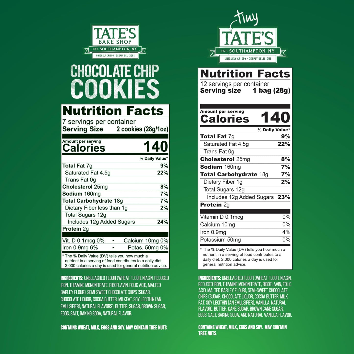 Tate's Bake Shop Chocolate Chip Cookies and Tiny Tate's Chocolate Chip Cookies Variety Pack, 5 Bags