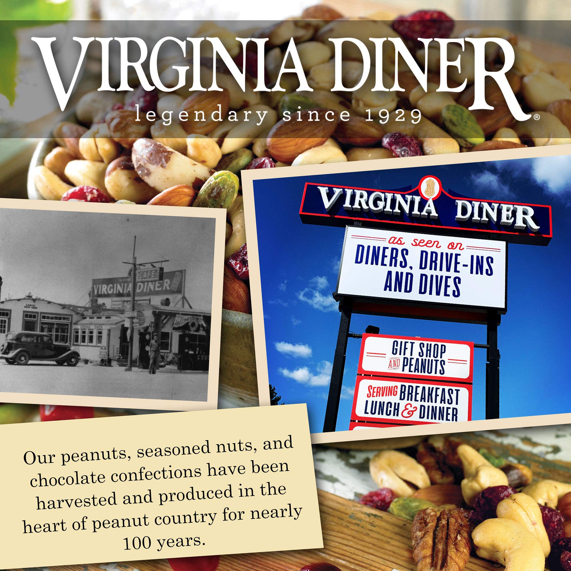 Virginia Diner Old-Fashioned Peanut Squares Candy, Virginia Peanuts -18oz Tin