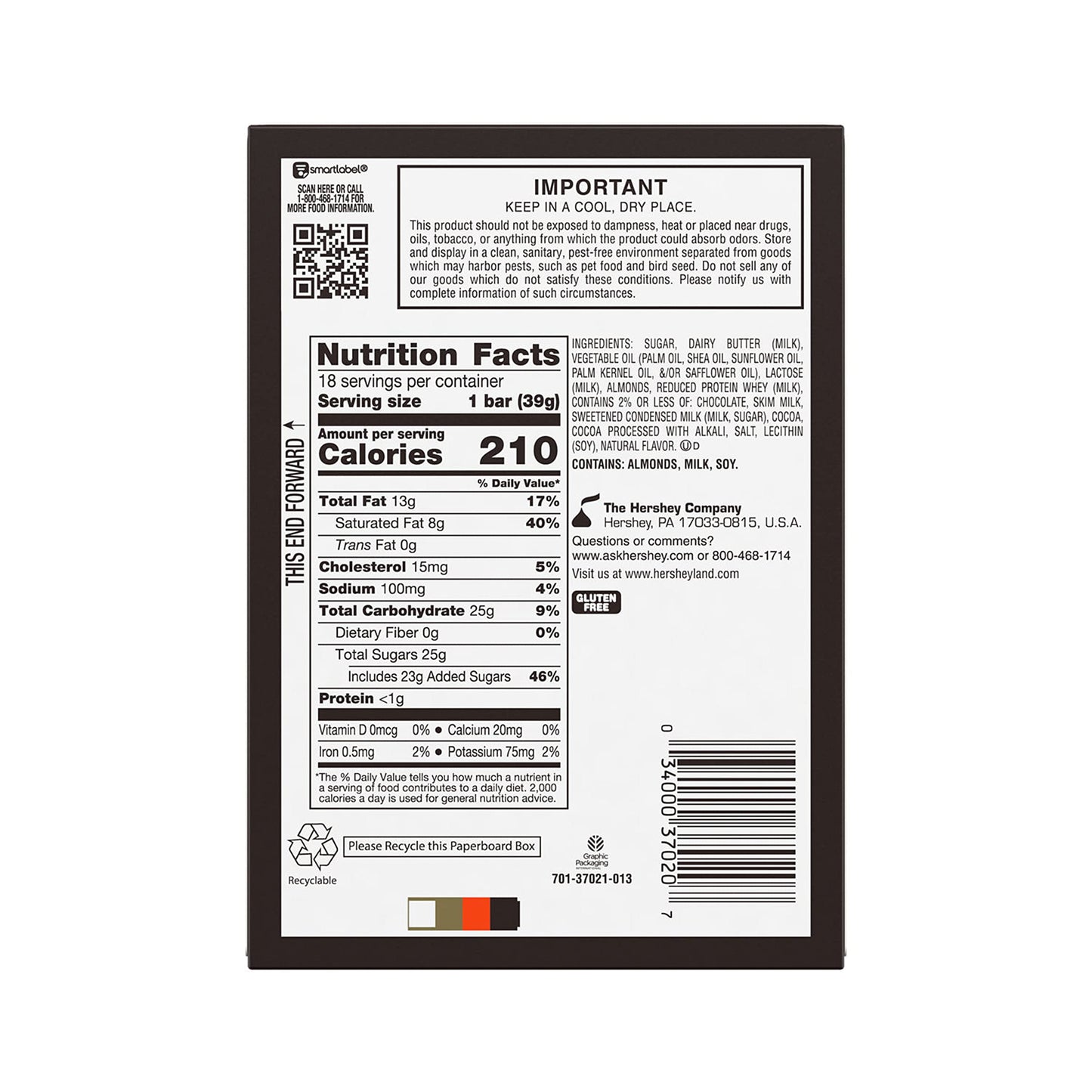 SKOR Crisp Butter Toffee and Chocolate Candy Bars, 1.4 oz (18 Count)
