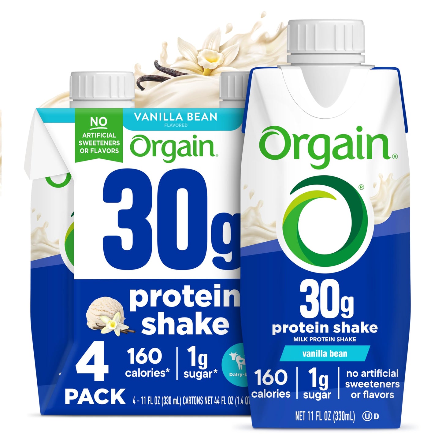 ORGAIN Vanilla Bean Protein Shake 4pk, 11 FZ