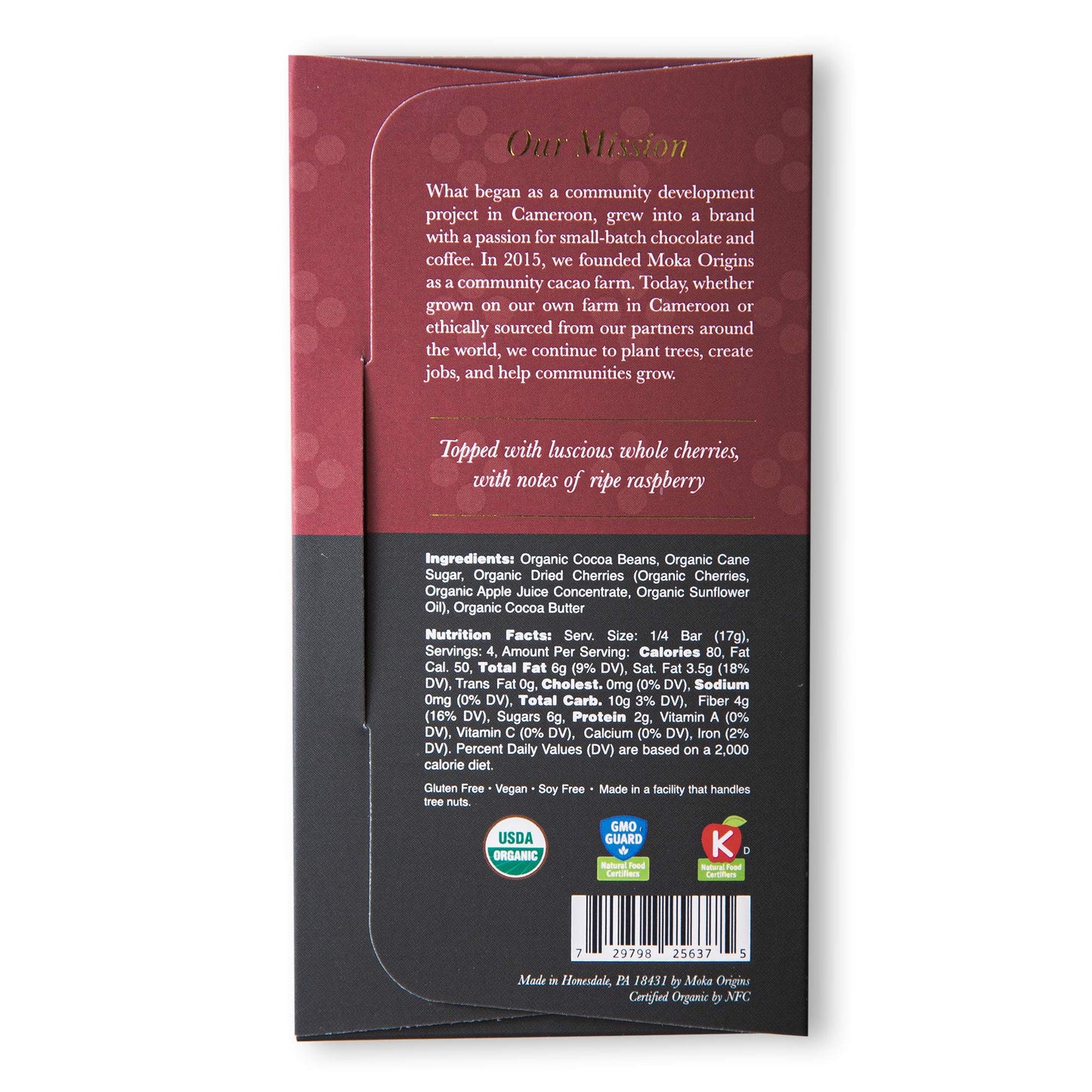 Moka Origins Organic Cherry 72% Dark Chocolate Bar, 2.4 OZ