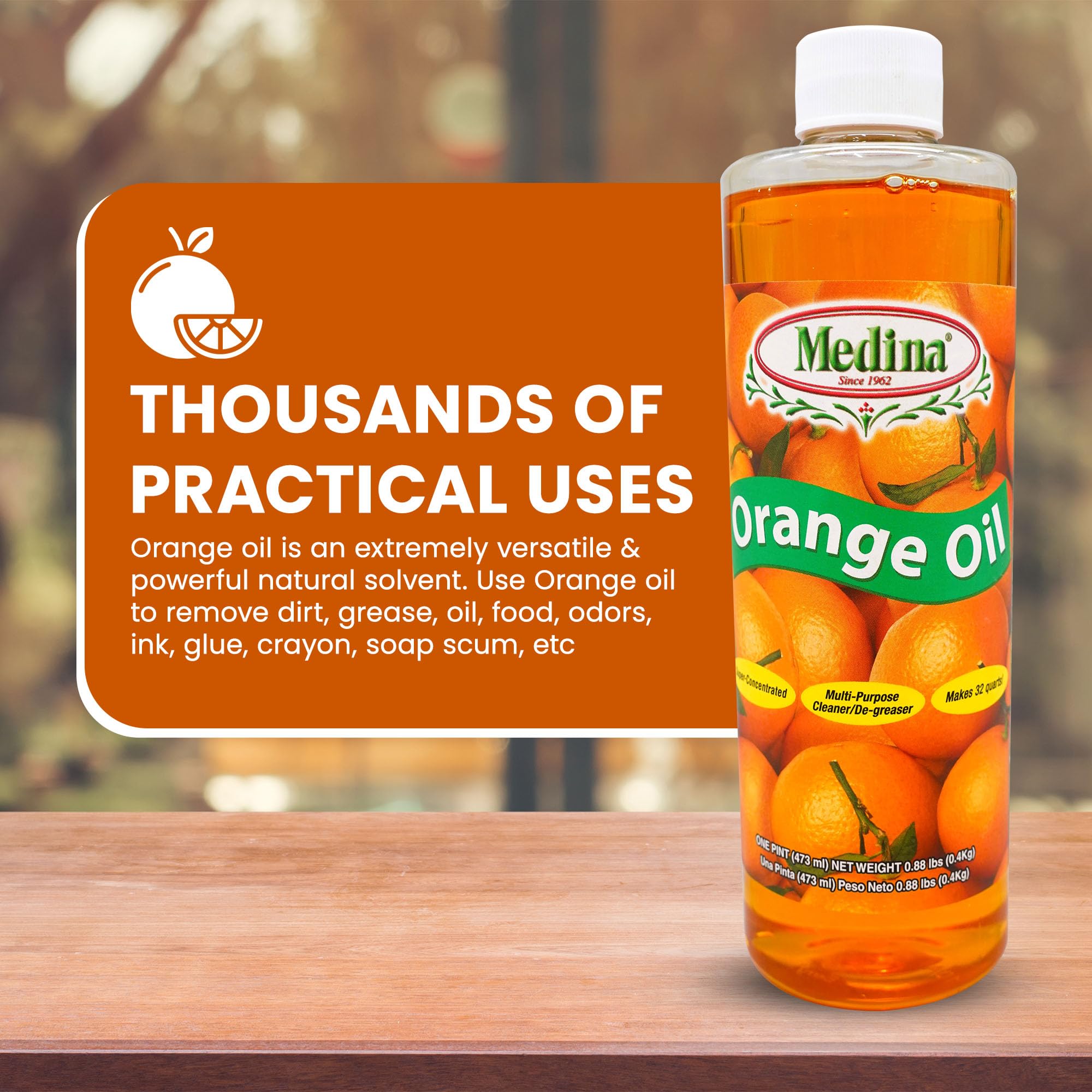 Medina Orange Oil Cleaner & Degreaser Concentrate - All Purpose Orange Oil Cleaner, Cabinet Cleaner Degreaser, Wood Degreaser for Kitchen Cabinets