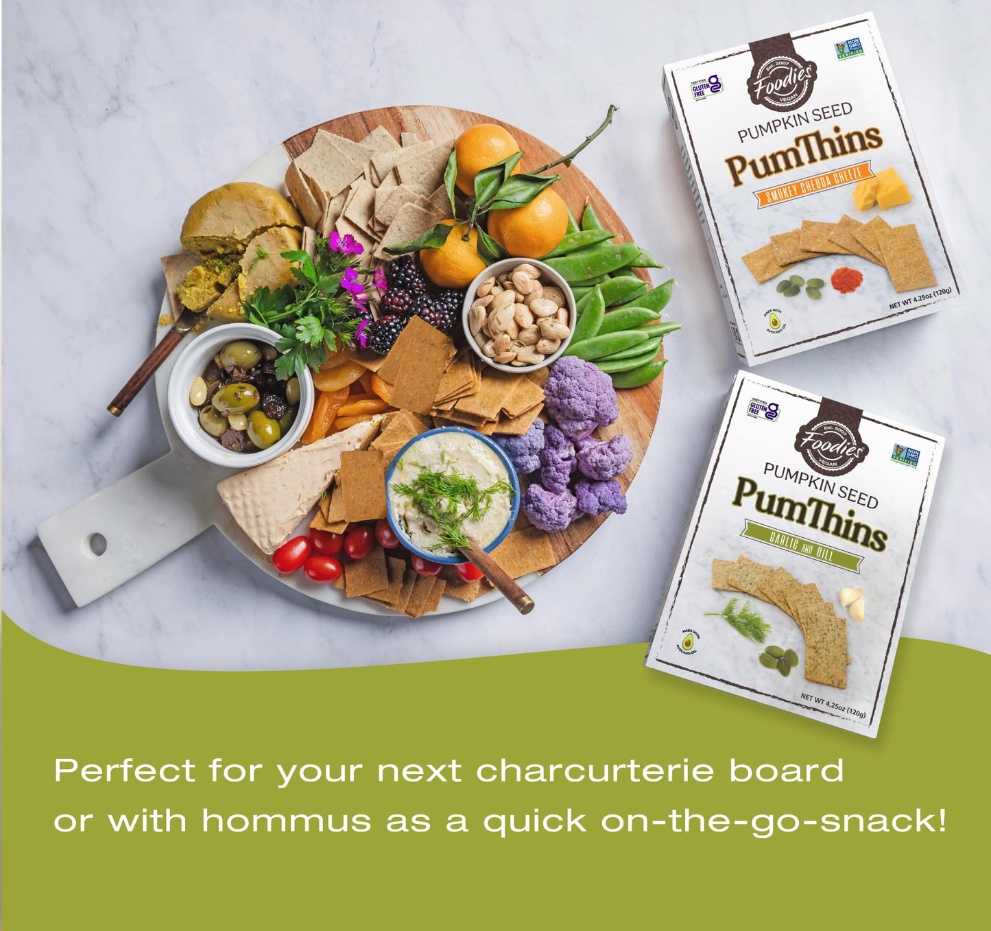 Foodies PumThins Garlic & Dill Crackers, Gluten Free, Made with Organic Pumpkin Seeds, No Seed Oils, Healthy, Paleo Friendly, 4.25 oz 3-Pack