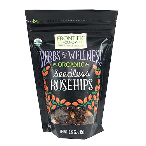 Frontier Co-op Organic Seedless Rosehips, 8.29 oz | Dried Rose Hips for Rosehip Tea Organic, Powder, Oil and More | 8.29 Ounces (235 Grams)