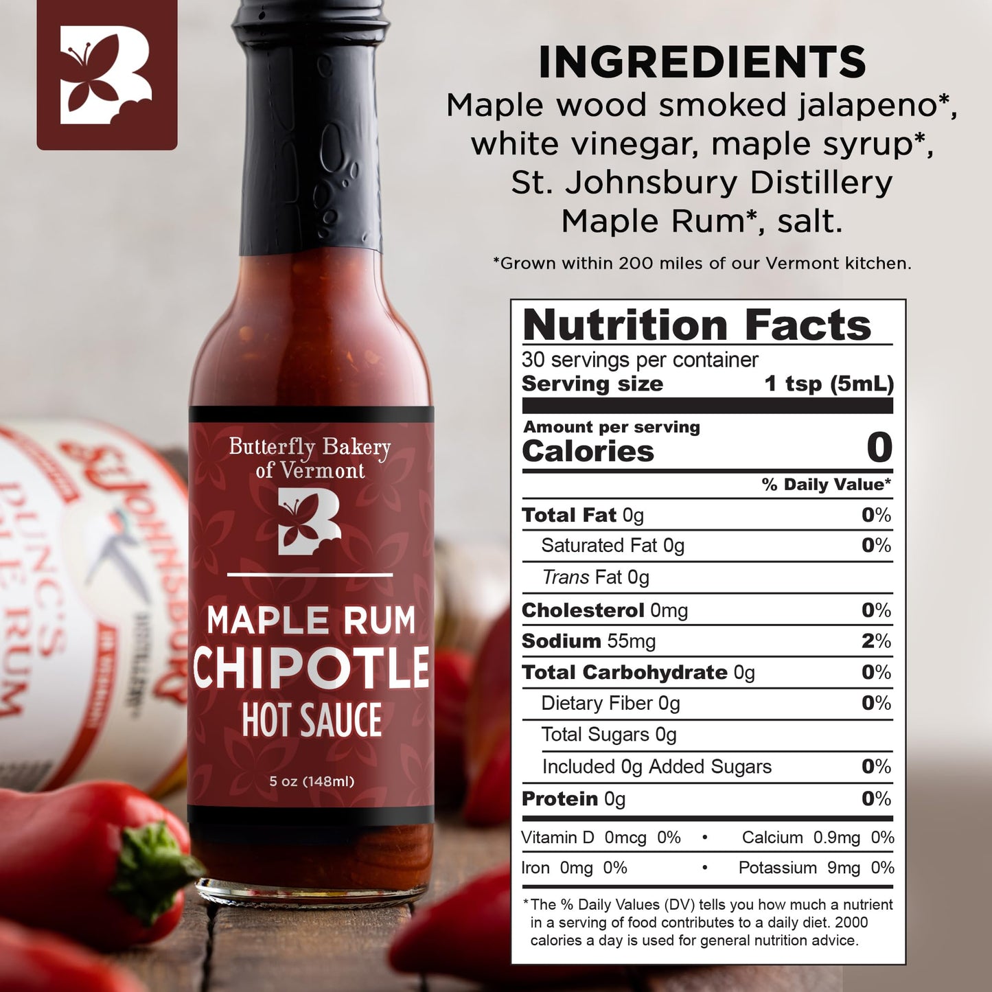 Butterfly Bakery of Vermont Maple Rum Chipotle Hot Sauce, 5 fl oz