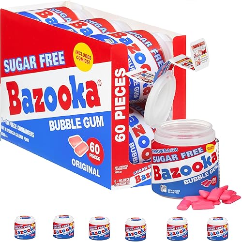 Bazooka Sugar Free Easter Bubble Gum - 60 Count To Go Cup (Pack Of 6) For Easter Basket Stuffers - Pink Chewing Gum Easter Candy In Original Sugarless