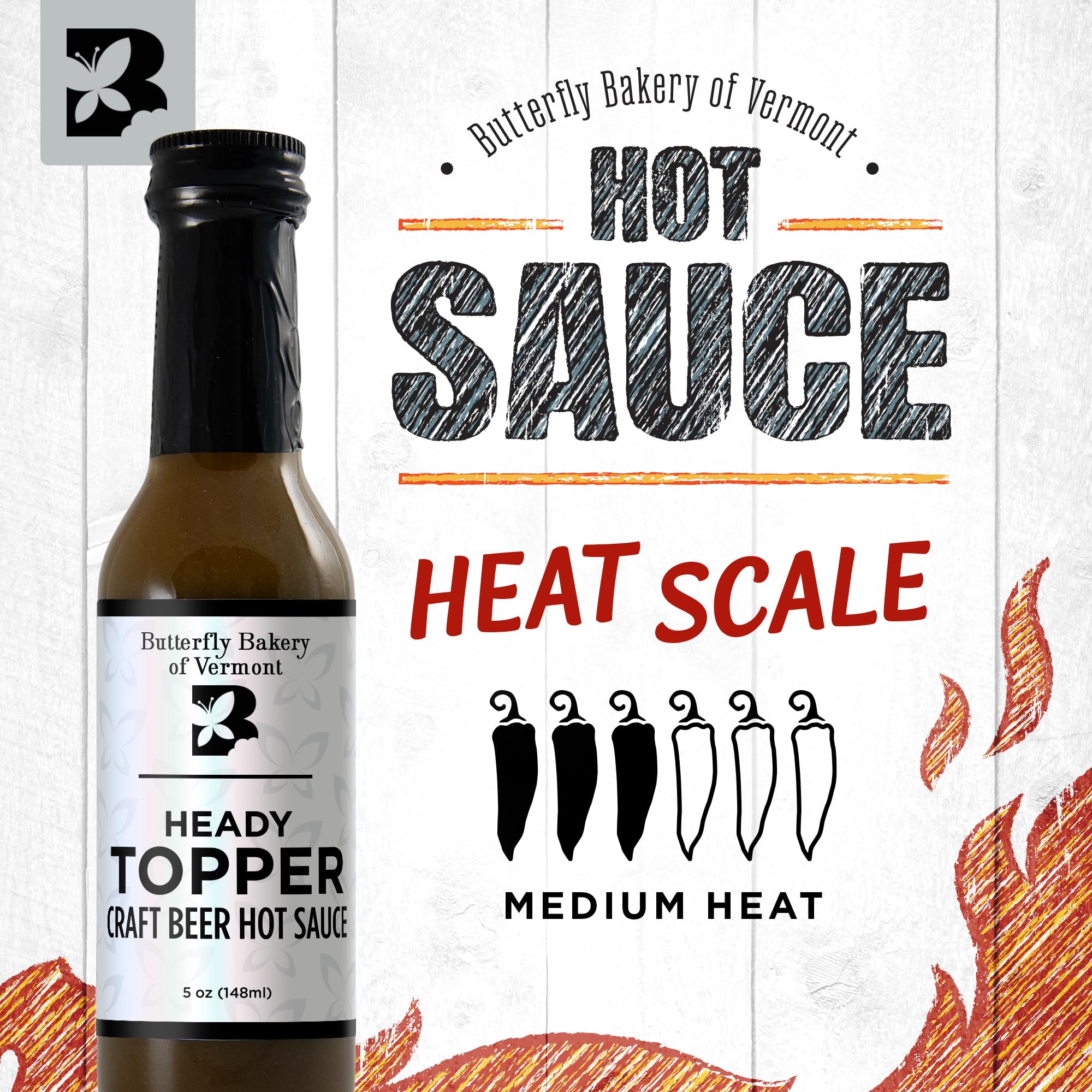 Butterfly Bakery of Vermont Heady Topper Beer Hot Sauce, 5 fl oz
