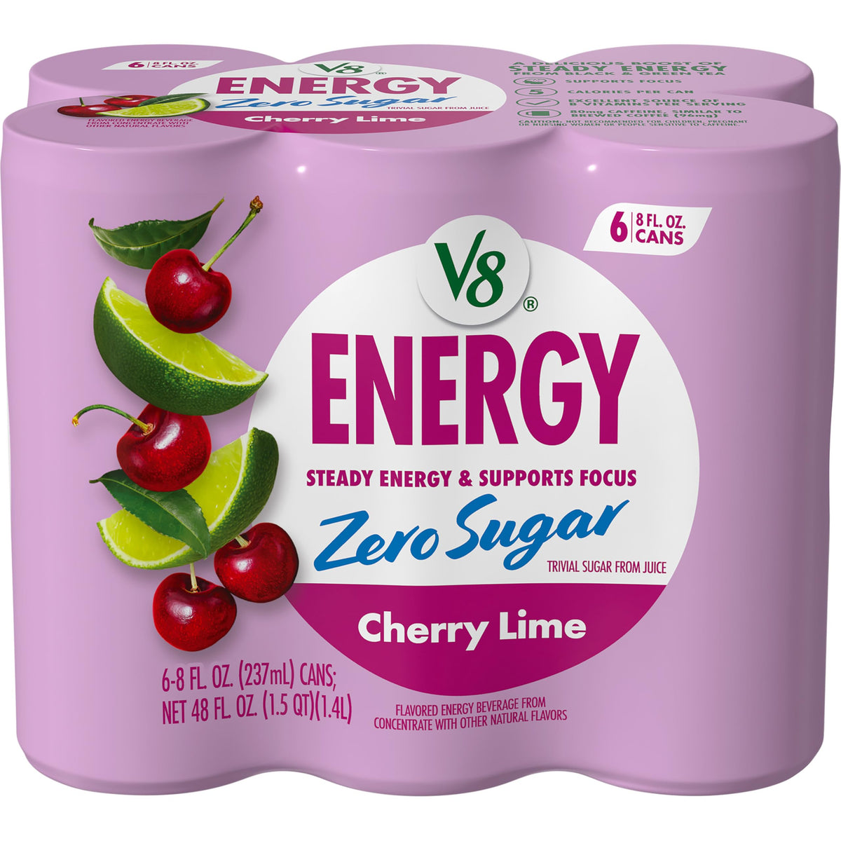 V8 Energy Zero Sugar Cherry Lime Energy Drink 8 fl. oz. Can (6 Pack)