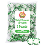 Starlight Spearmint Candy - 2 Pound Bulk (Approx 170 Pieces) Individually Wrapped Mints - Refreshing Green & White Spearmint Hard Candy Discs