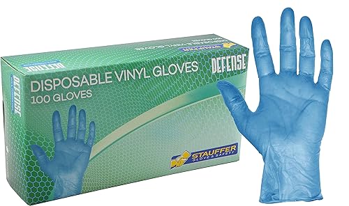 Blue Disposable Vinyl Gloves, Stauffer Defense, Powder Free, 10" Long Cuff, Tough & Strong - 2XL (Box of 100)