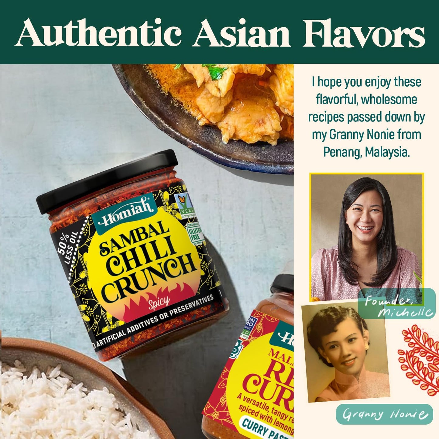 Homiah Sambal Chili Crunch, 6oz - Less Oil Low Sodium Gluten Free, Sambal Oelek Chili Paste, Crispy Hot Crunch Topping - Spicy