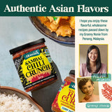 Homiah Sambal Chili Crunch, 6oz - Less Oil Low Sodium Gluten Free, Sambal Oelek Chili Paste, Crispy Hot Crunch Topping - Spicy