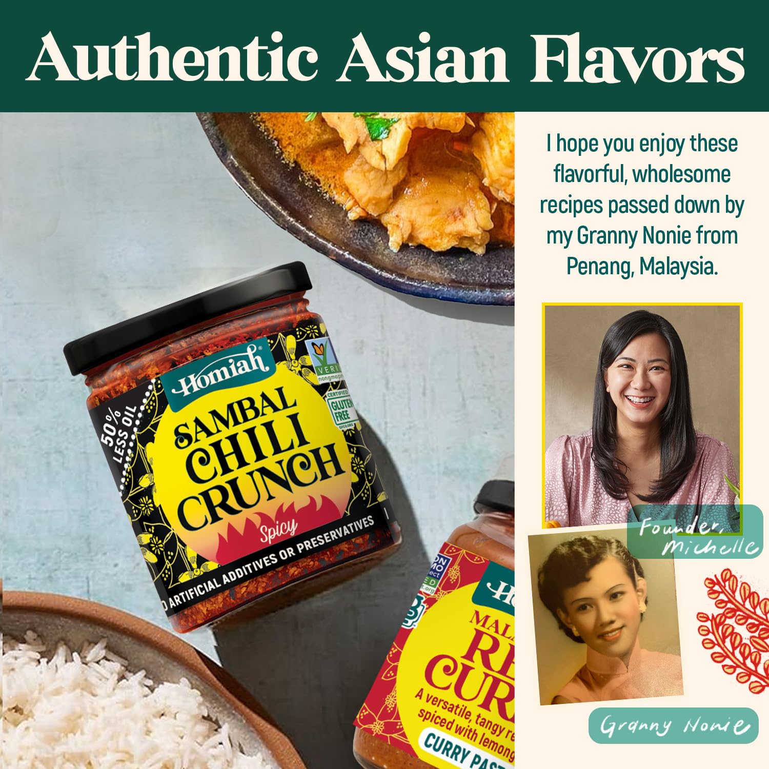 Homiah Sambal Chili Crunch, 6oz - Less Oil Low Sodium Gluten Free, Sambal Oelek Chili Paste, Crispy Hot Crunch Topping - Spicy