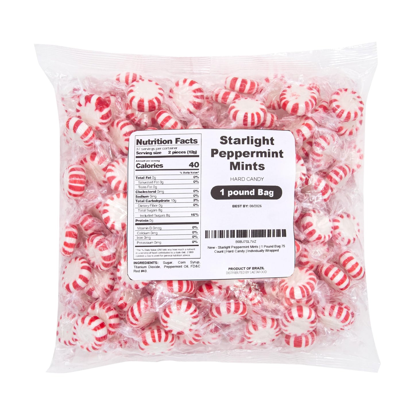 Starlight Peppermint Mints | 1 Pound Bag - Approx. 75 Count | Old Fashioned Hard Candy | Hard Candy Individually Wrapped for Office Bowls & Holiday