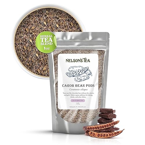 Nelson's Tea Cut & Sifted Carob Bean Pods - Sugar Free Chocolate Alternative, Dried Ceratonia Siliqua Pods for Lower-Sugar, Theobromine-Free Chocolate, Baking, Tea, Snacks, Cooking, Desserts, (1oz)