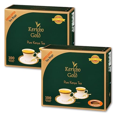 Kericho Gold Black Tea - Kenya Origin - Unique Flavor - 100 Envelopes Tea Bags (Pack of 2)