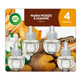 Air Wick Plug-In Scented Oil Refills, 4 Count, Warm Woods & Jasmine, Air Freshener, Essential Oils