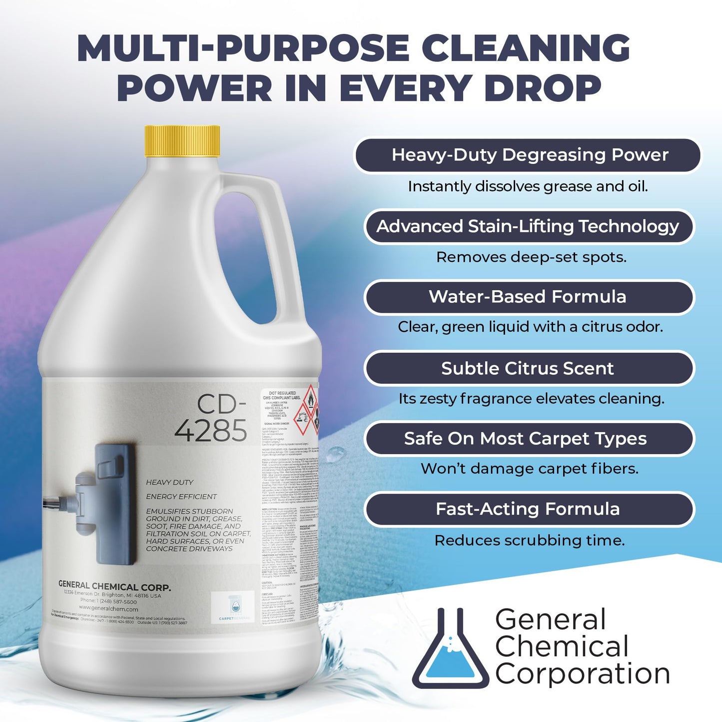 CarpetGeneral Heavy Duty Carpet Stain Remover CD 4285 - Carpet's Multi-Purpose and Powerful Liquid Solution, Though Cleaning Formula For Homeowners