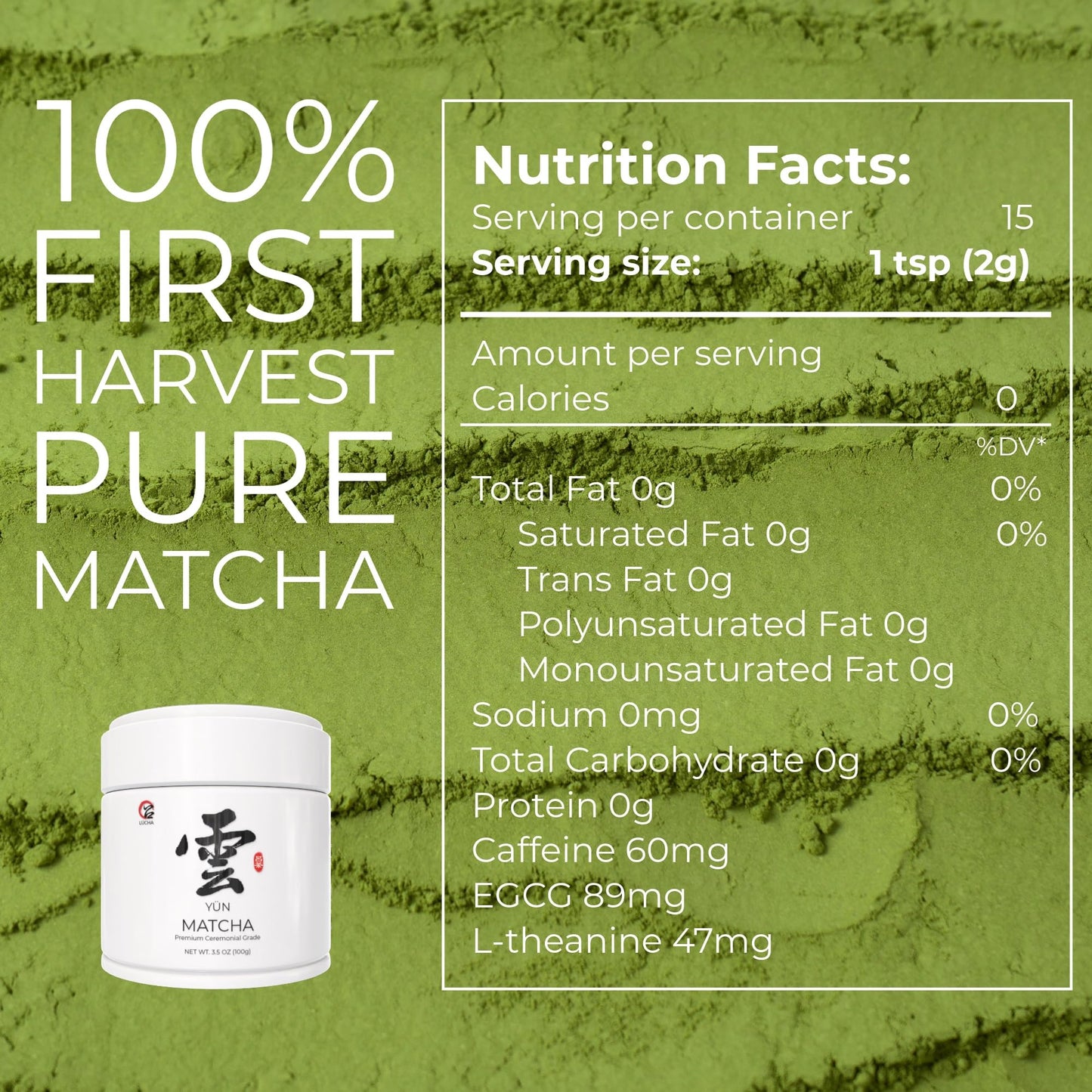 LÜCHA Ceremonial Grade Matcha Tea Powder - Premium First Harvest Gluten-Free Vegan, 100% Pure Unsweetened No Additives, 3.5oz (100g) Tin