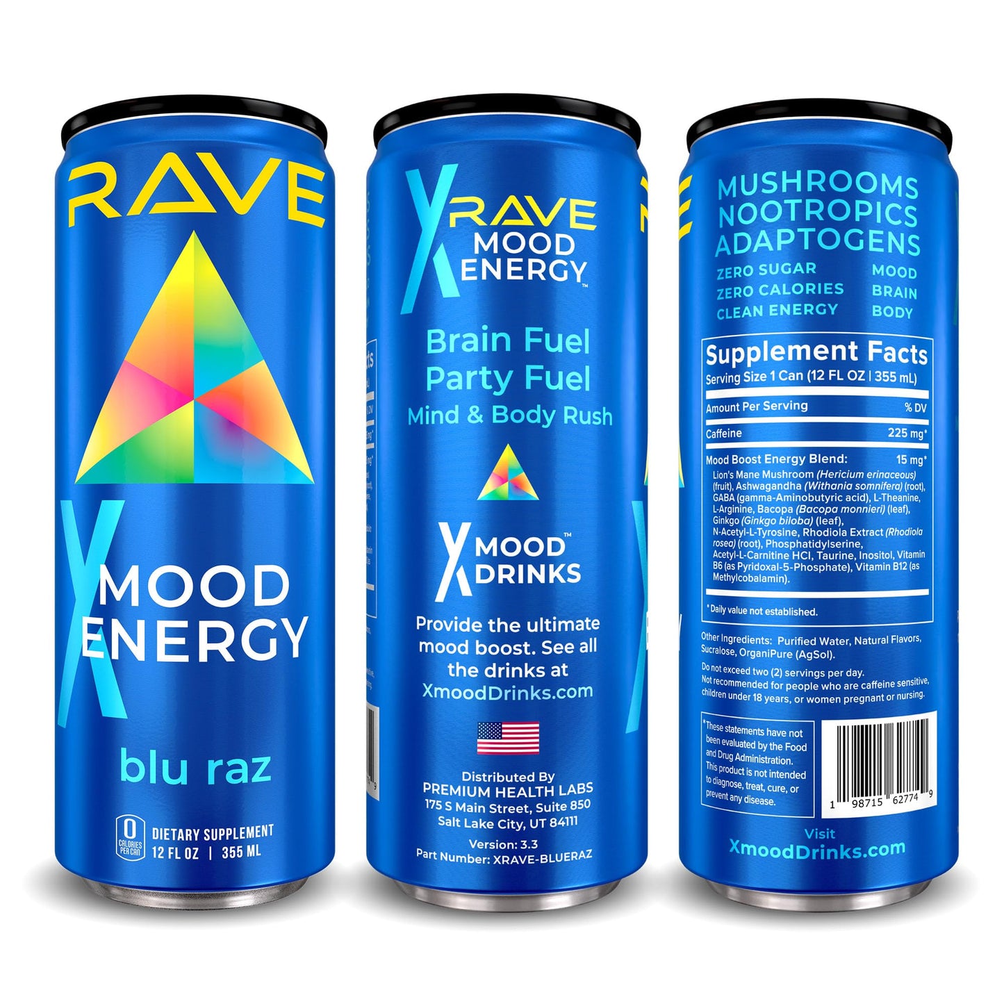 RAVE Mood Energy Drink is Mind Blowingly Different. With Mood-Boosting Functional Mushrooms, Nootropics, Adaptogens & B Vitamins. Experience Mind