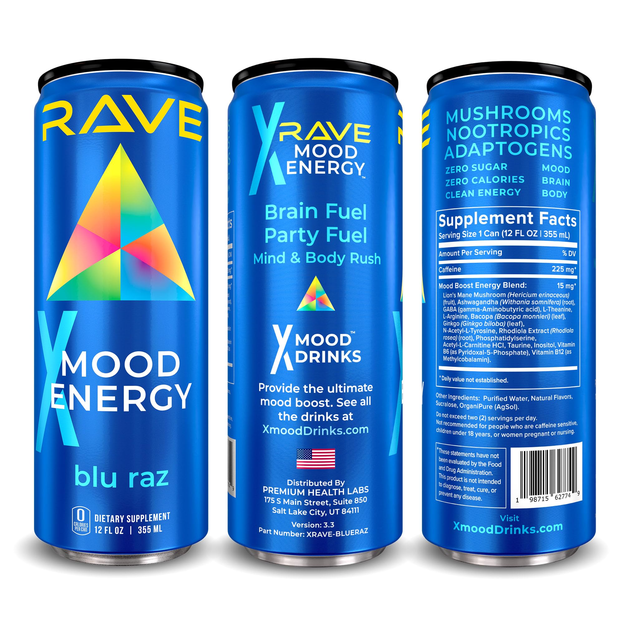 RAVE Mood Energy Drink is Mind Blowingly Different. With Mood-Boosting Functional Mushrooms, Nootropics, Adaptogens & B Vitamins. Experience Mind