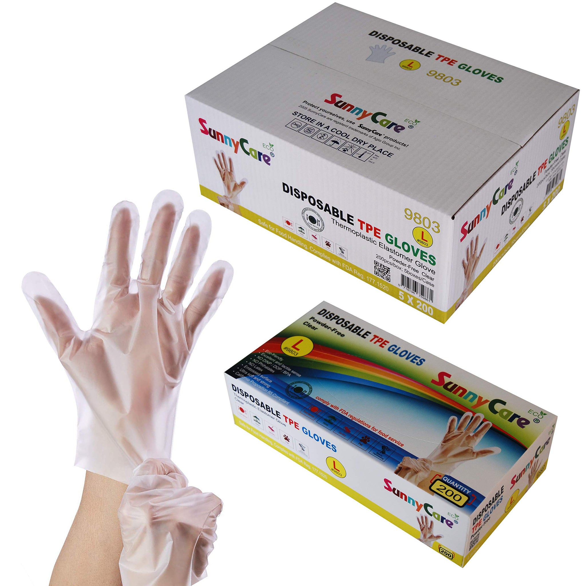 SunnyCare Disposable TPE Gloves, Powder-Free (Non Vinyl Latex) for Food Service, Large (1000 Count)