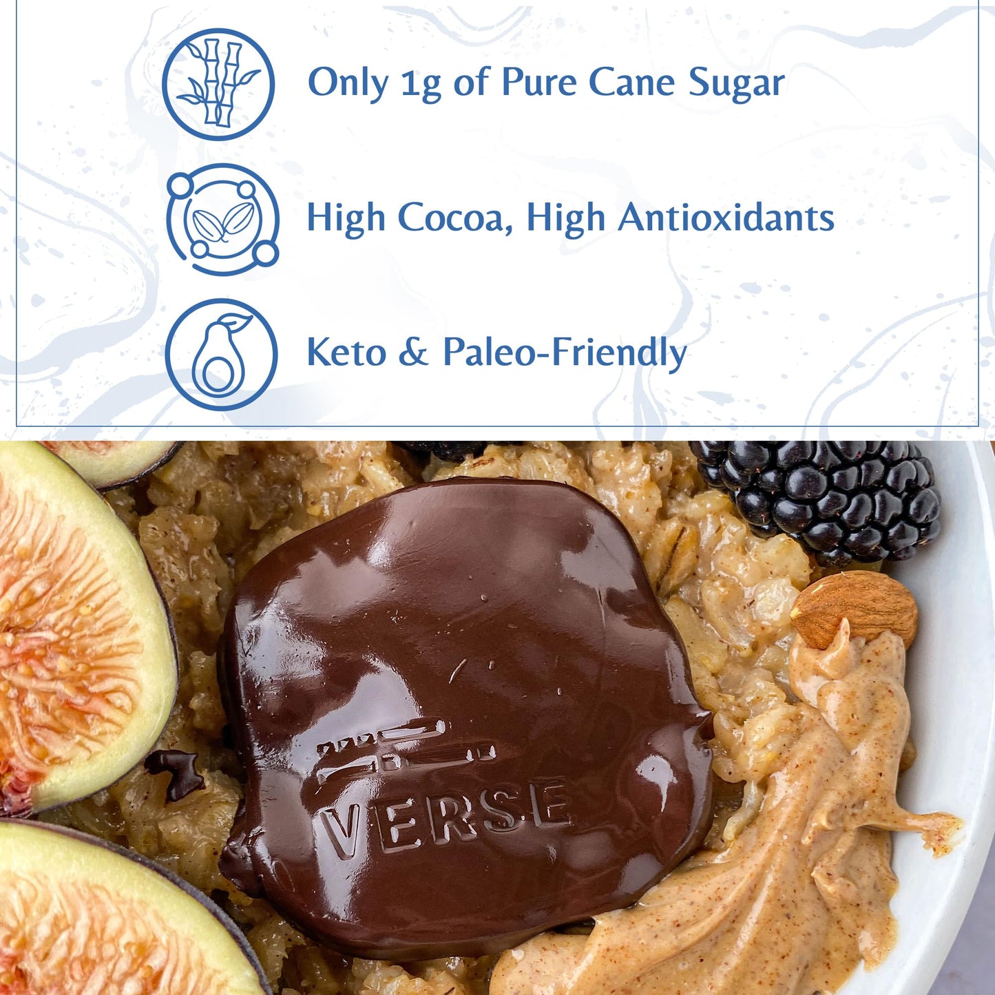 Verse 90% Dark Chocolate Squares - Gluten Free, Keto, Low Sugar Snack - Creamy Dark Cocoa - Only 1g Cane Sugar - Individually Wrapped, Vegan Cacao