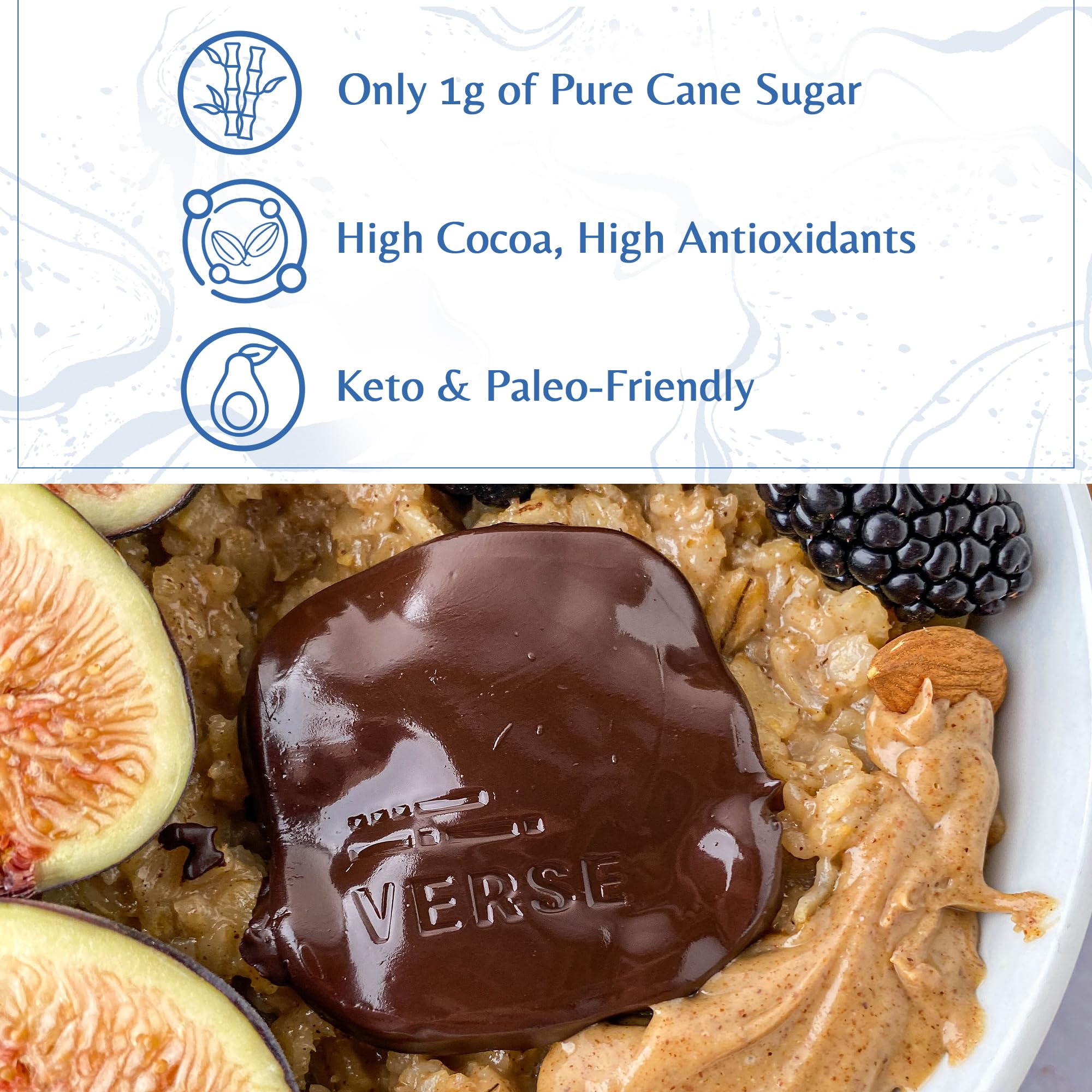 Verse 90% Dark Chocolate Squares - Gluten Free, Keto, Low Sugar Snack - Creamy Dark Cocoa - Only 1g Cane Sugar - Individually Wrapped, Vegan Cacao
