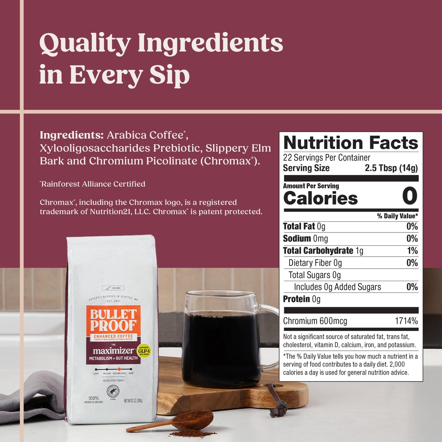 Bulletproof Maximizer Ground Coffee with Prebiotics, Metabolism and Gut Health Support, Clean Coffee Tested for Toxins, Medium-Dark Roast, 10 oz