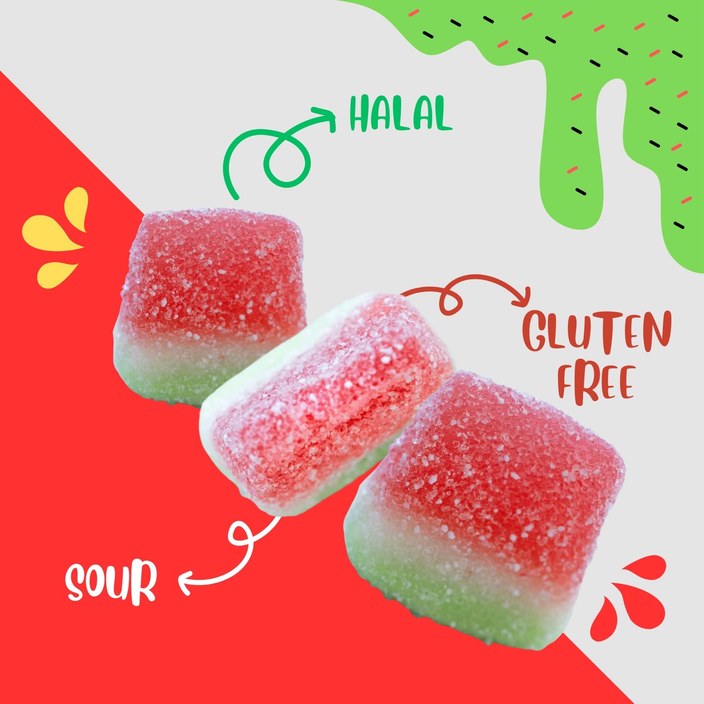 Sour Watermelon Slices Candy, Halal Candy Bulk 2 Pound Bag | Sweet & Tangy Watermelon Slice Gummies | Sour Watermelon Candy for Parties, Candy