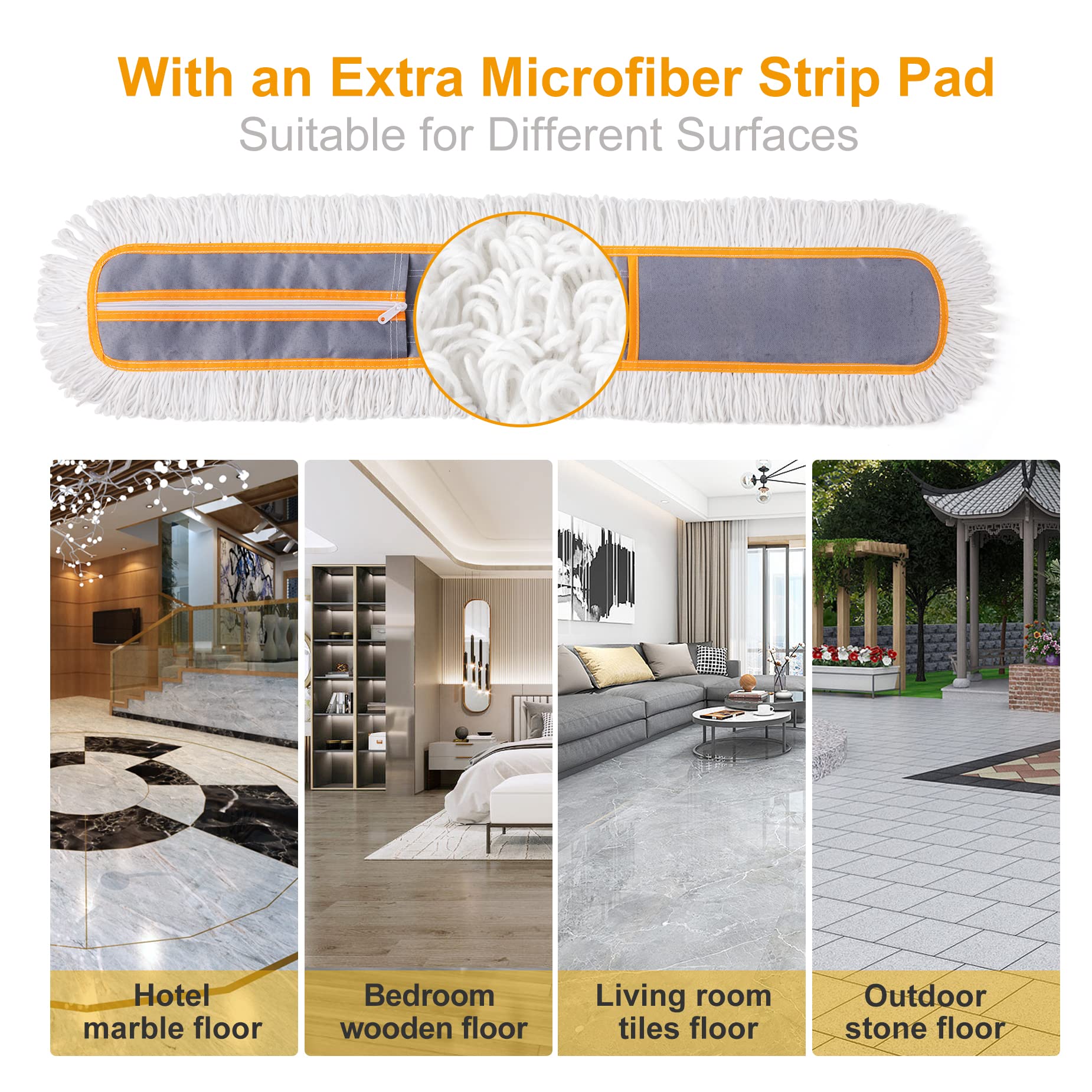 CLEANHOME 36" Commercial Dust Mops for Floor Cleaning Heavy Duty Floor Duster Mop with Long Handle Hotel Gym Household Cleaning Supplies for Hardwood