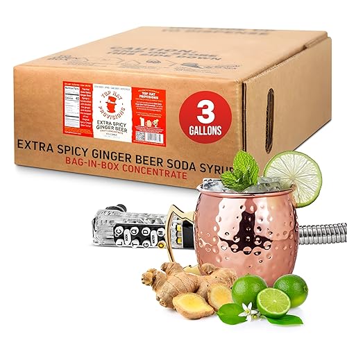 Top Hat Extra Spicy Ginger Beer Soda Syrup - 3 gallon BIB Cocktail mix - Bag in Box Concentrate for Commercial Soda Gun and Fountain Systems - QCD