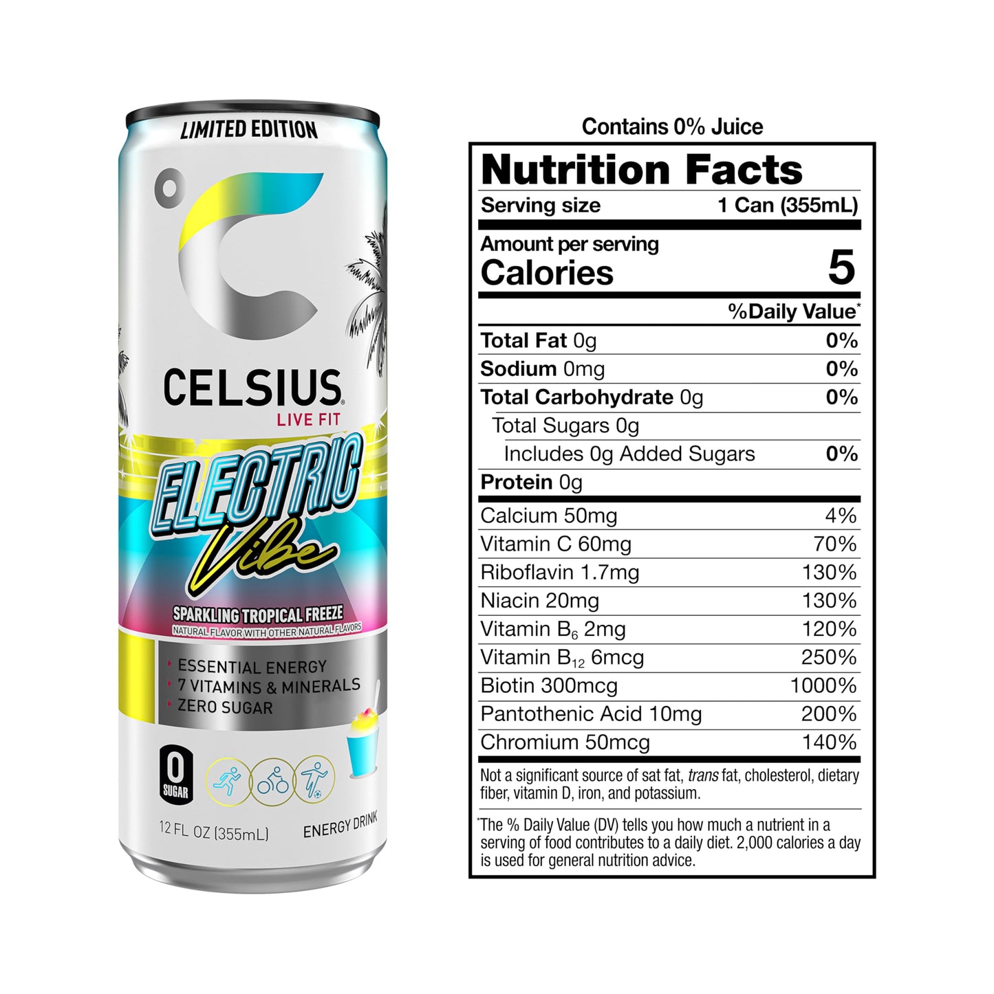 CELSIUS Sparkling Electric Vibe, Functional Energy Drink 12 Fl Oz (Pack of 12)