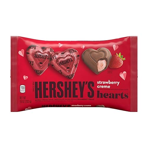 HERSHEY'S Milk Chocolate Filled with Strawberry Flavored Crème Hearts Candy, Valentine's Day Candy, 10 Oz. Bag