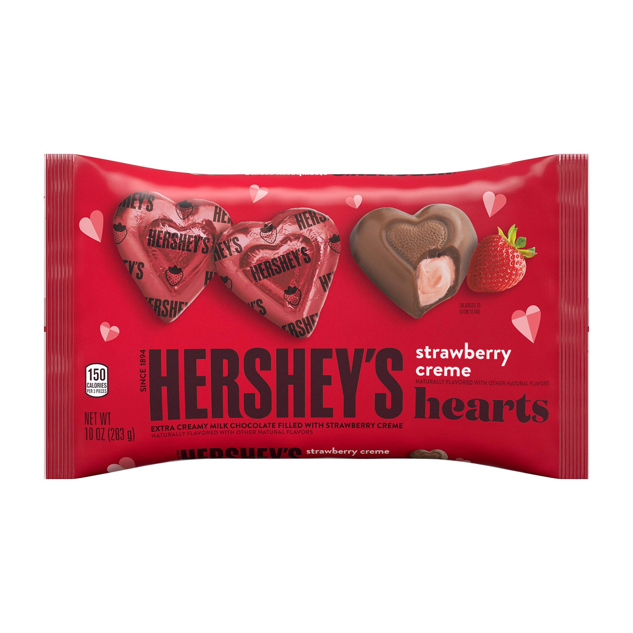 HERSHEY'S Milk Chocolate Filled with Strawberry Flavored Crème Hearts Candy, Valentine's Day Candy, 10 Oz. Bag